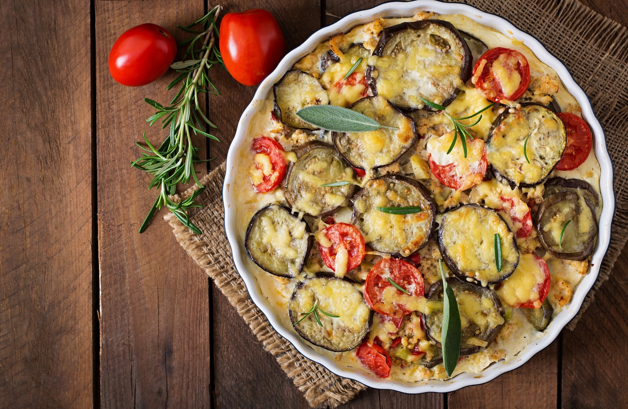 Auberginen Tomaten Käse Gratin